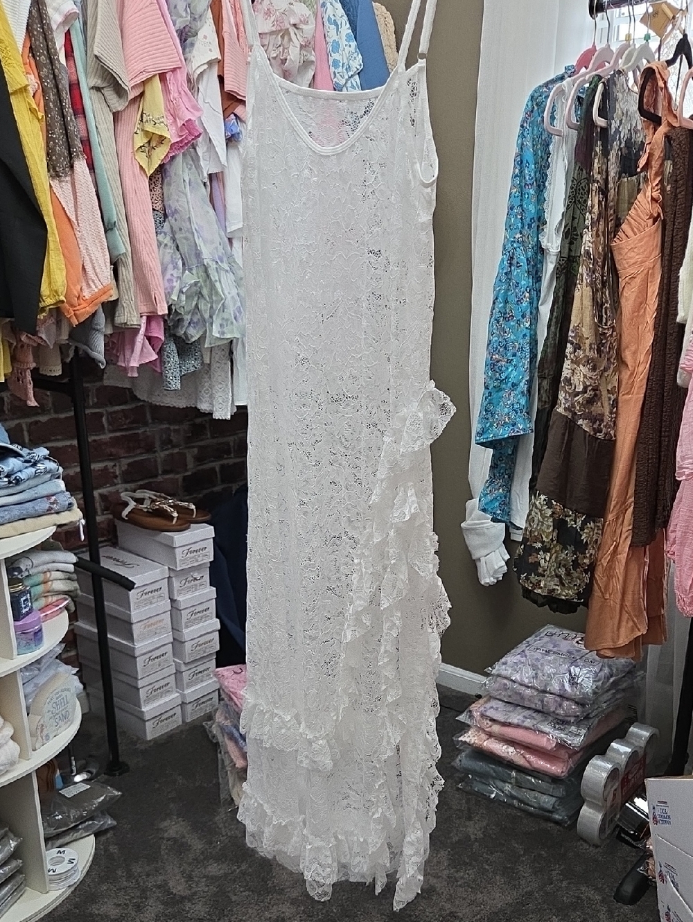 White Lace Ruffled Long Cardi For Over Dress Or Even Shorts With Boots,very Soft - Picture 1 of 1